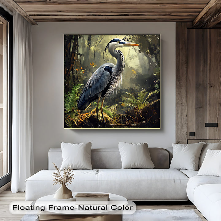 Misty Forest Heron – Wildlife Landscape Canvas Print