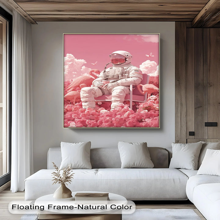 Pink Astronaut in a Flamingo Garden – Surreal Space Canvas Print - MyPhotoStation