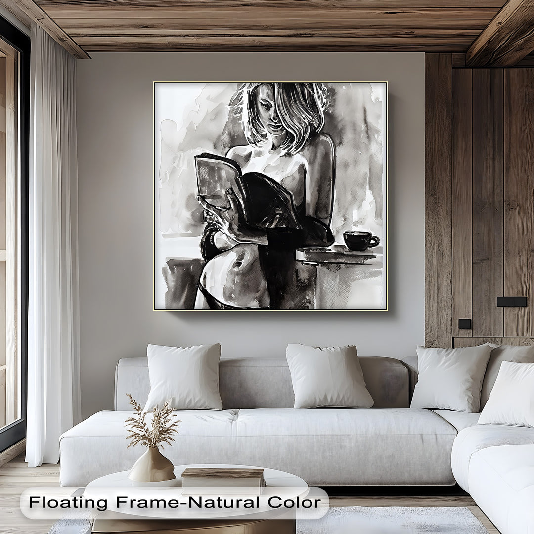 Ink Reverie – Sensual Reading Woman Canvas Wall Art | Artwork Canvas