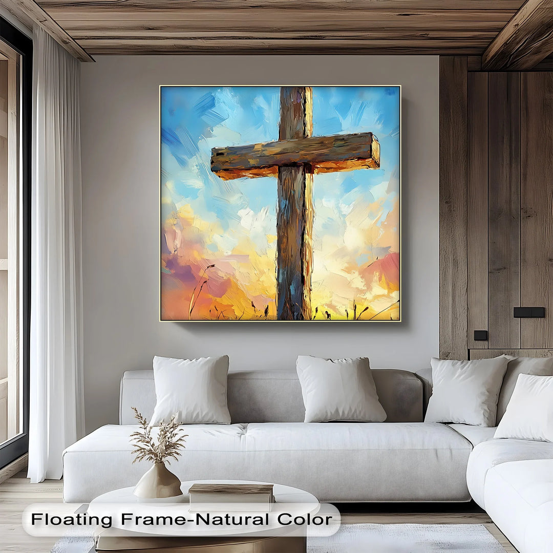 Divine Light – Wooden Cross at Sunrise Canvas Print - MyPhotoStation
