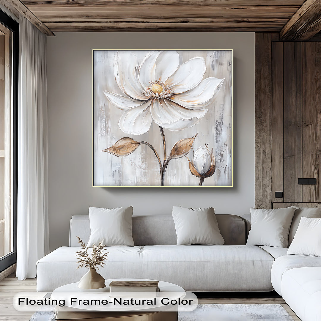 White Petal Blossom with Golden Hints – Elegant Floral Canvas Print