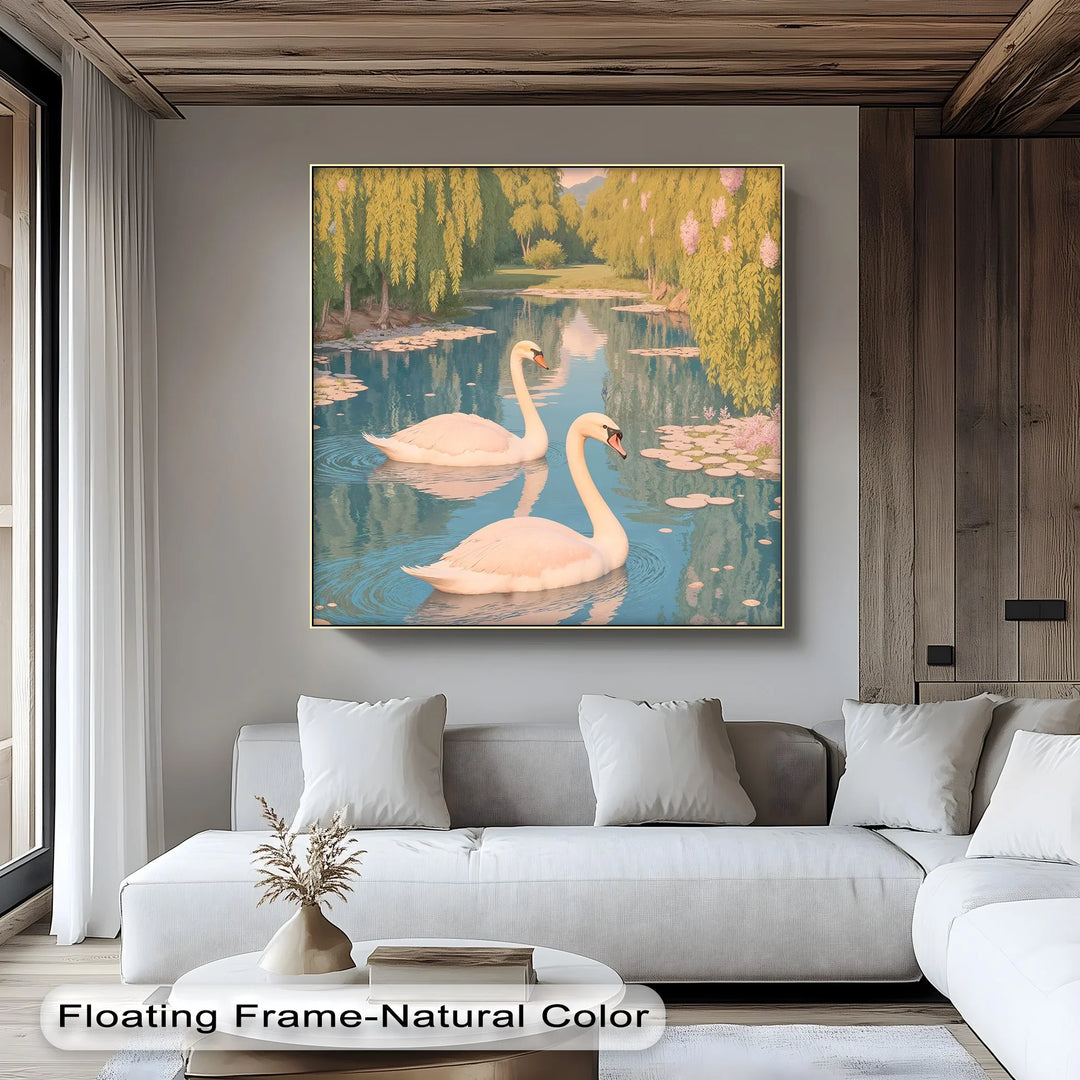 Serene Swan Pair on Lily Pond – Nature Animal Canvas Print - MyPhotoStation