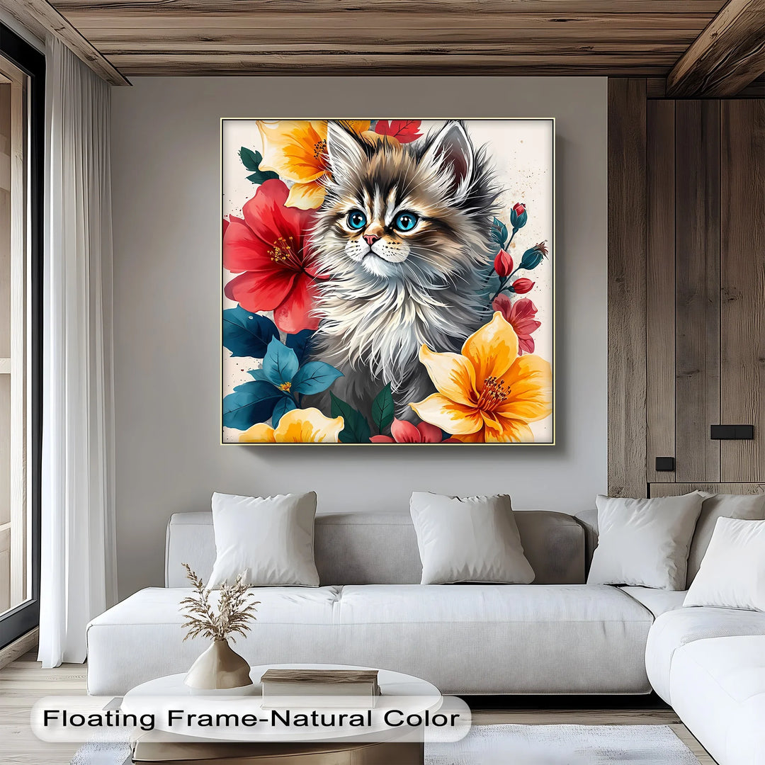 Fluffy Kitten Surrounded by Vibrant Florals - Cat Canvas Print - MyPhotoStation