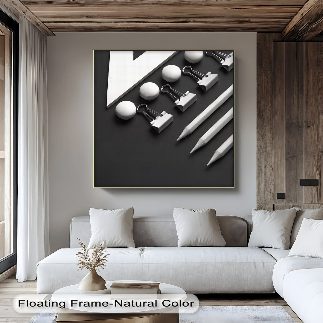 Monochrome Minimalism – Black and White Office Supplies Canvas Prints