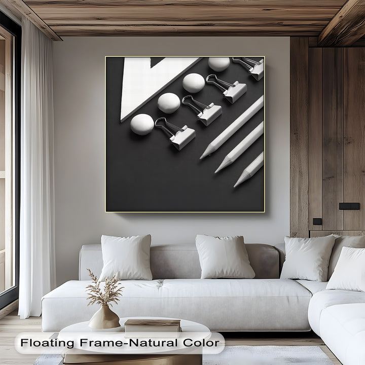 Monochrome Minimalism – Black and White Office Supplies Canvas Prints