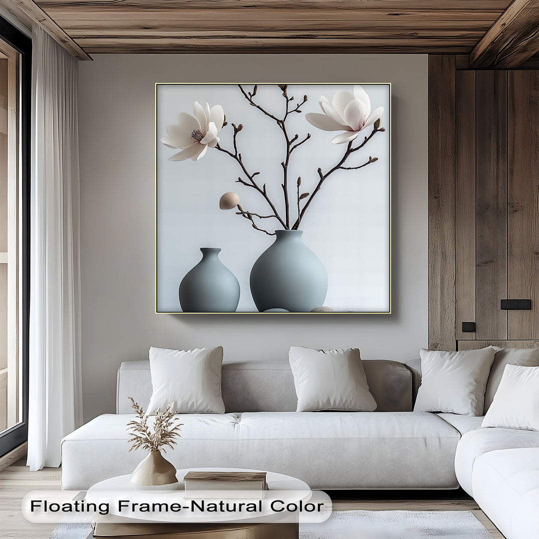 Minimalist Magnolia Harmony – Soft White Floral Canvas Print