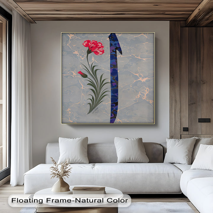 Ottoman Ebru Tulip & Carnation Calligraphy – Islamic Wall Art