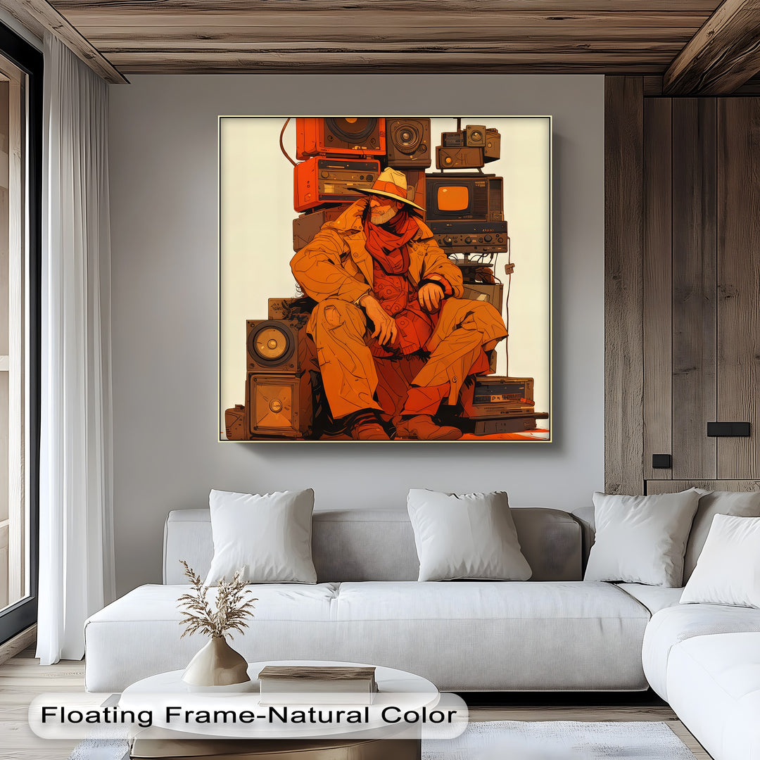 Desert Frequencies – Cowboy and Speakers Retro Canvas Print