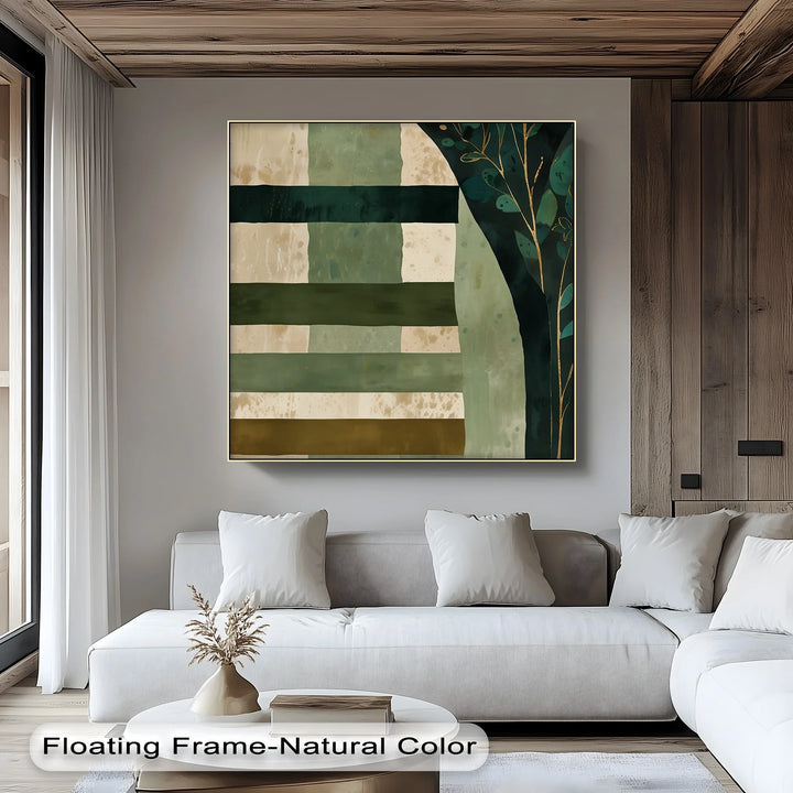 Verdant Tapestry – Botanical Stripe Abstract Canvas Print - MyPhotoStation