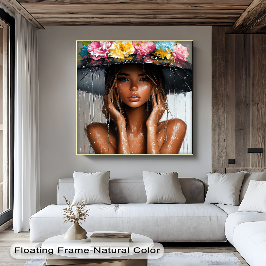 Wet Woman with Blooming Hat Canvas Wall Art | Large Canvas Art