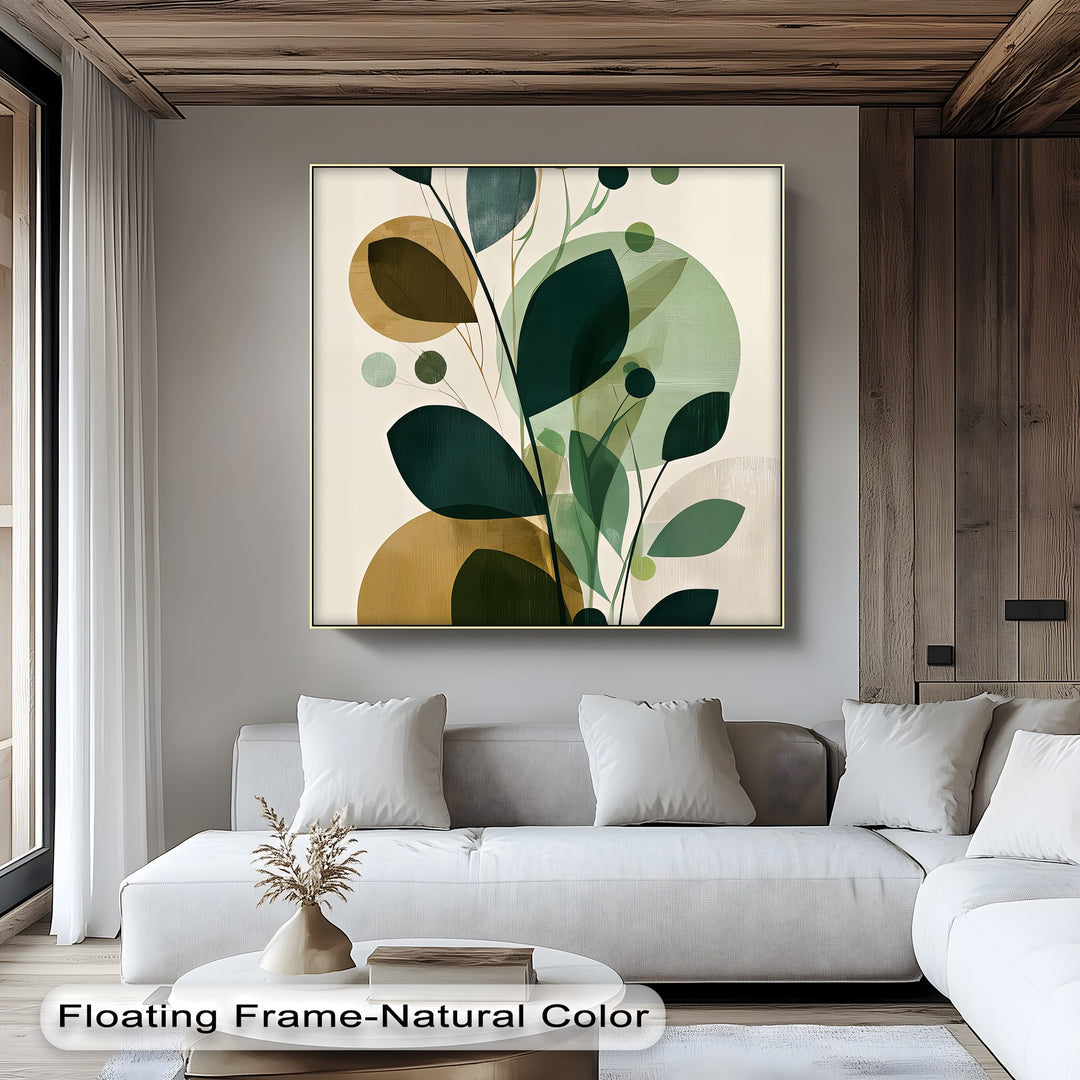 Abstract Botanical Green & Gold Canvas Wall Art | Framed Art
