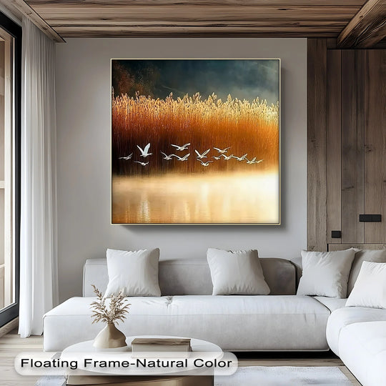 Golden Flight – Tranquil Birds at Sunset Canvas Print - MyPhotoStation