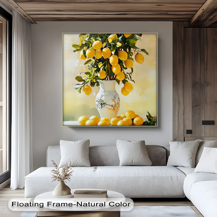 Golden Citrus Bloom – Lemons in Porcelain Vase Canvas Print