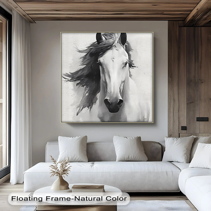 Wild Grace – Black and White Horse Canvas Print