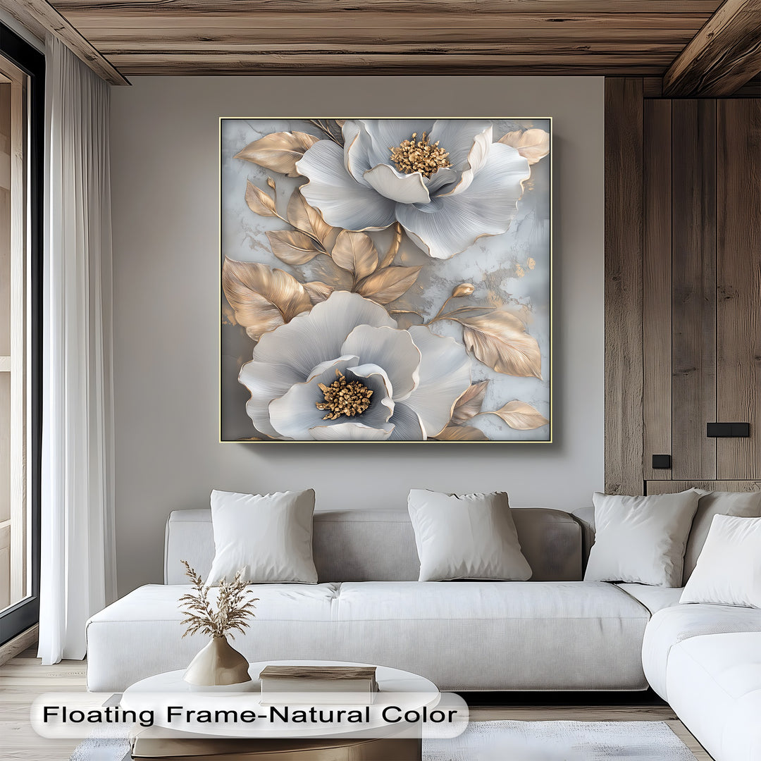 Metallic Petal Elegance – Gold and Silver Floral Canvas Print