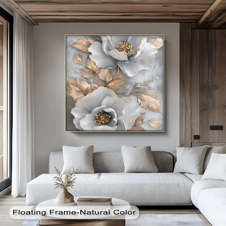 Metallic Petal Elegance – Gold and Silver Floral Canvas Print