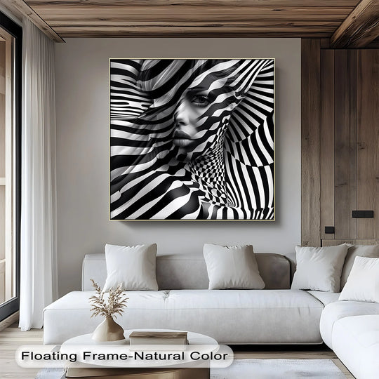 Illusionary Muse – Optical Portrait in Black & White Canvas Print - MyPhotoStation