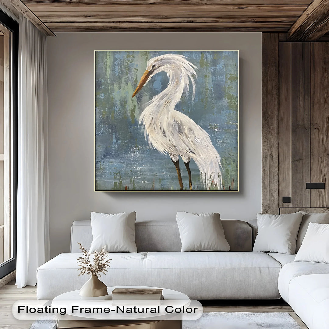 Graceful White Heron – Minimalist Bird Canvas Print - MyPhotoStation