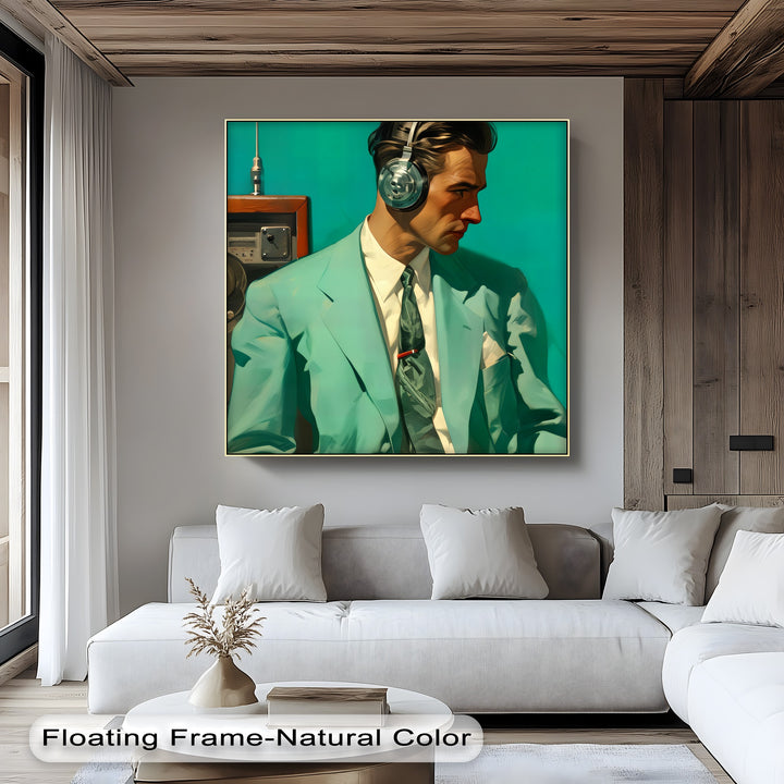 The Audiophile – Retro Cool Man in Teal Suit Canvas Print