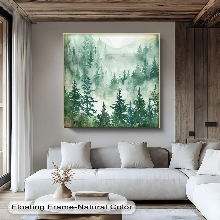 Misty Pines – Watercolor Forest Landscape Canvas Print
