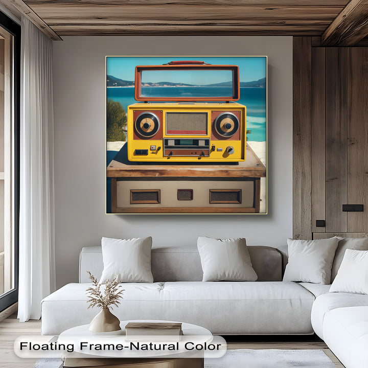 Seaside Soundwaves – Yellow Vintage Boombox Canvas Print