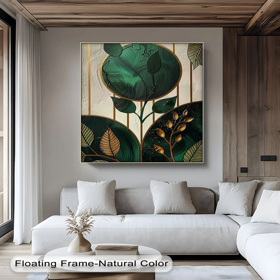 Golden Botanica – Luxe Leaf Design in Emerald and Gold Canvas Print - MyPhotoStation