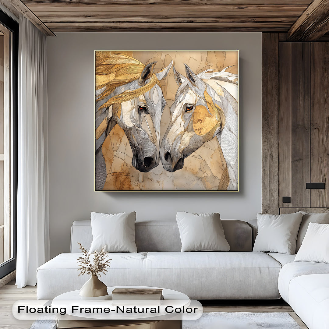 Desert Bond – Twin Horses in Earth-Tone Line Art Canvas Print
