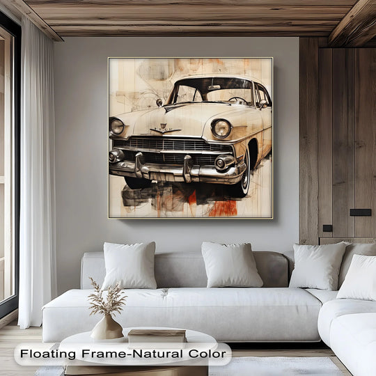 Showcasing the realistic detail of the Elegant Cream Cruiser canvas wall art, this canvas wall art print captures the essence of vintage car design with striking precision.