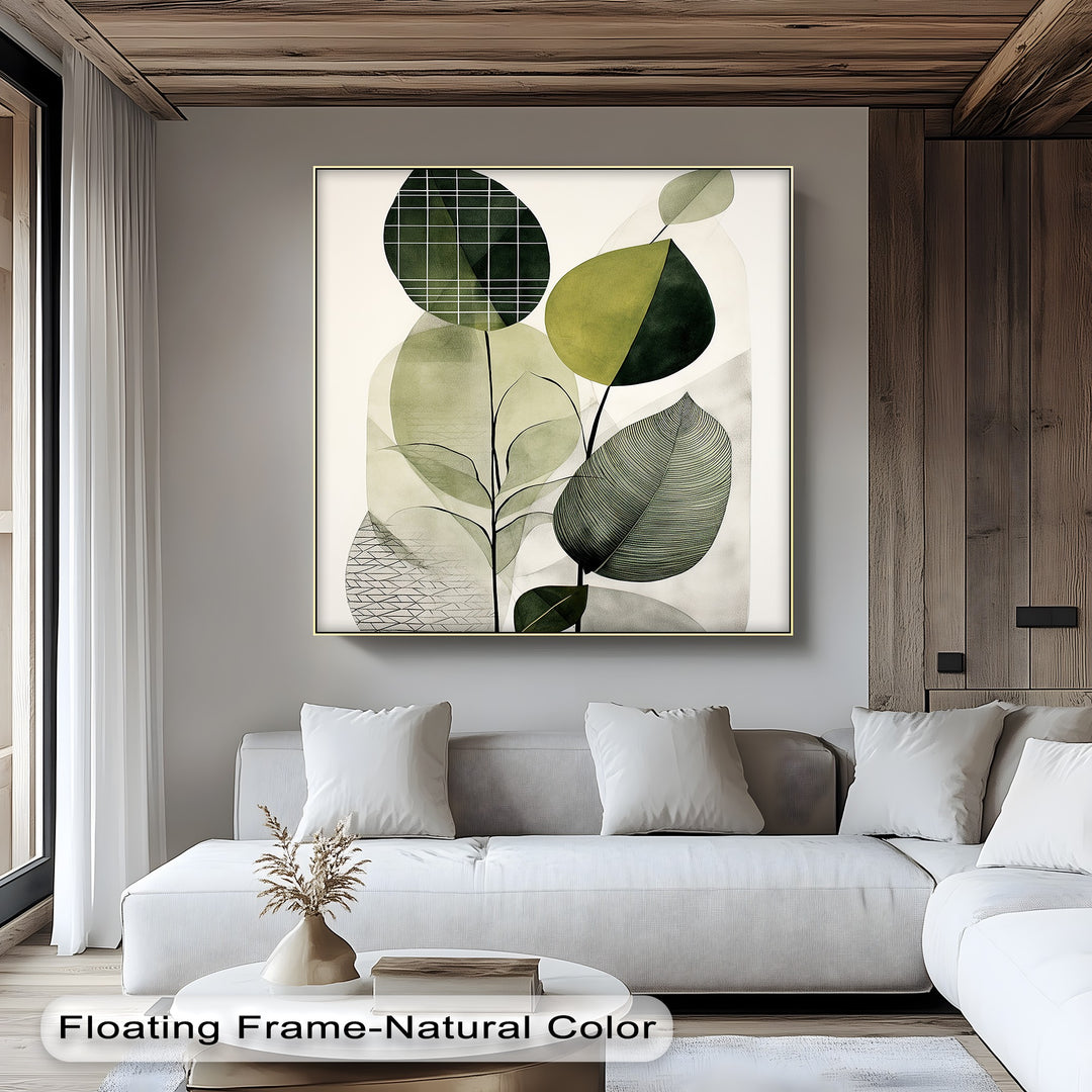 Structured Harmony – Abstract Leaf Shapes in Geometric Overlay Canvas Print