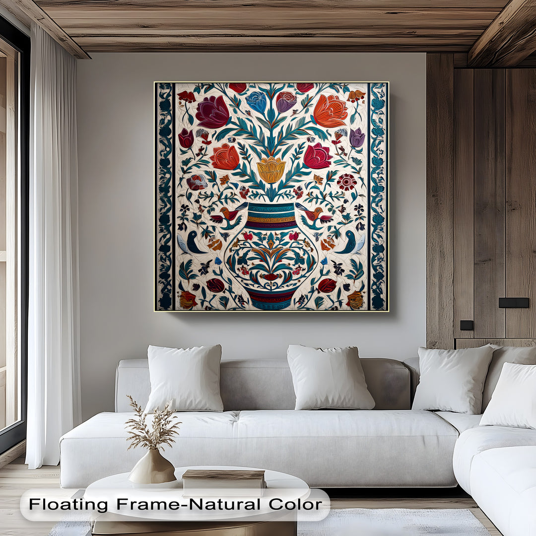 Floral Harmony & Songbirds – Persian Canvas Print