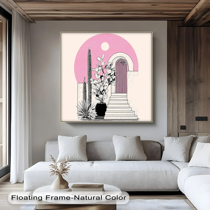 Modern Desert Archway Illustration – Black & Pink Canvas Print - MyPhotoStation