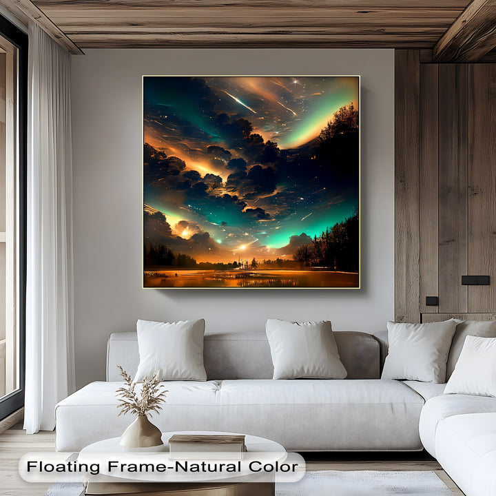 Celestial Dreamscape – Northern Lights Over Forest Lake Canvas Print