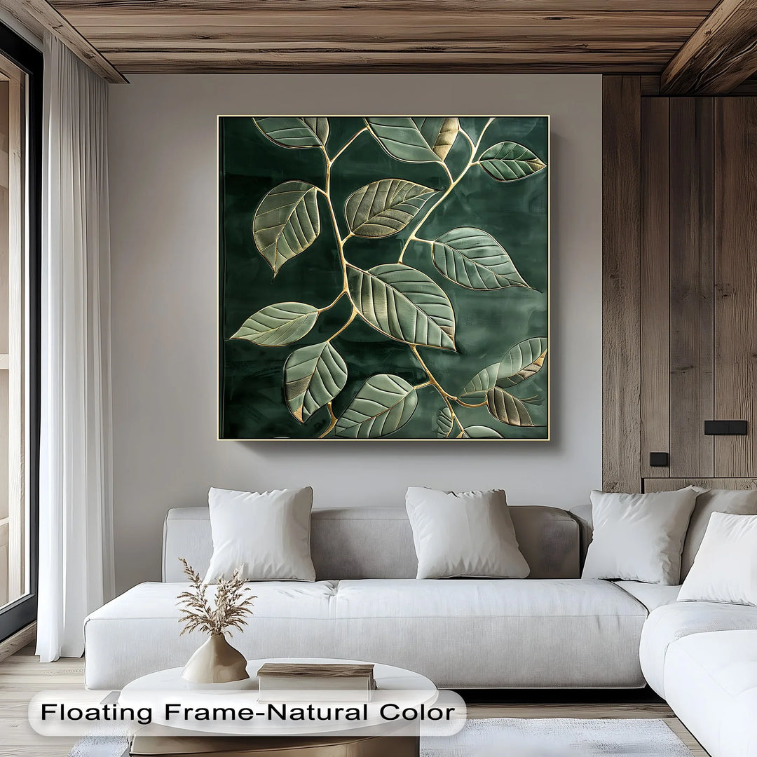 Golden Vein Harmony – Dark Green Leaf Canvas Print - MyPhotoStation