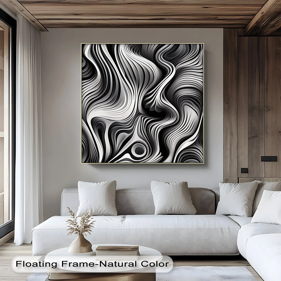 Flowing Dimensions – Abstract Waveform in Black & White Canvas Print - MyPhotoStation
