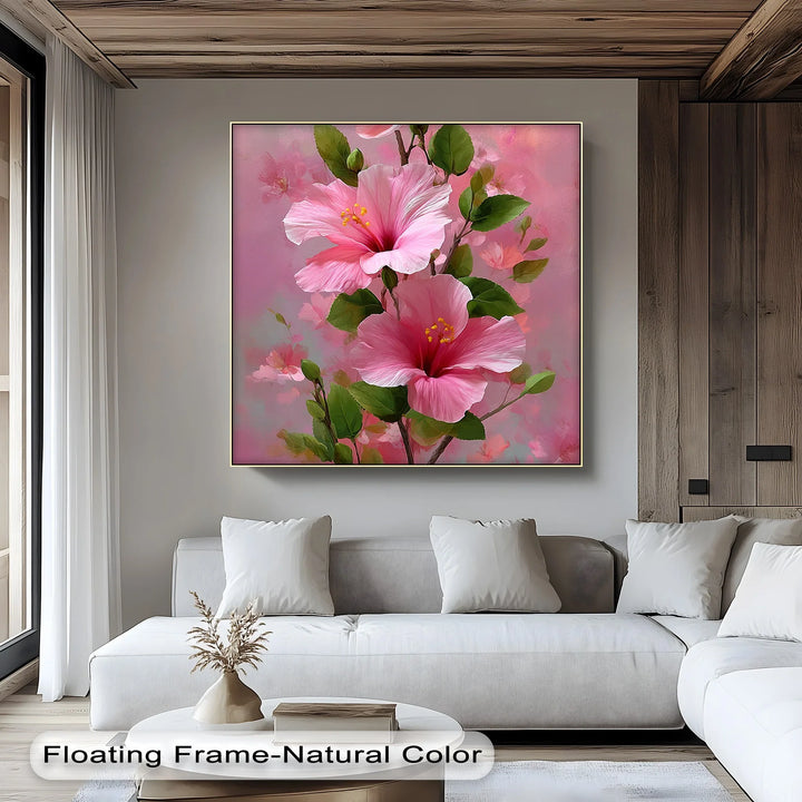 Pink Hibiscus Elegance – Romantic Tropical Floral Canvas Print - MyPhotoStation