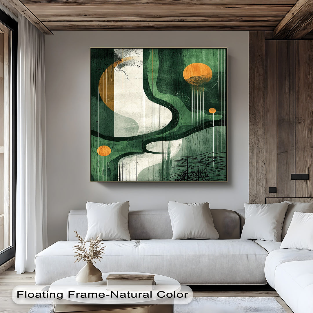 Celestial Terrain – Abstract Forest Path in Deep Green and Gold Canvas Print