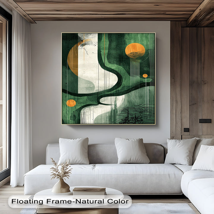 Celestial Terrain – Abstract Forest Path in Deep Green and Gold Canvas Print