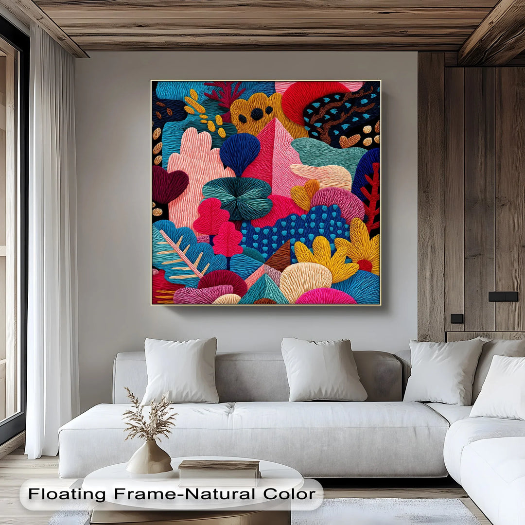 Colorful Abstract Garden Embroidery Style – Bold Canvas Print - MyPhotoStation