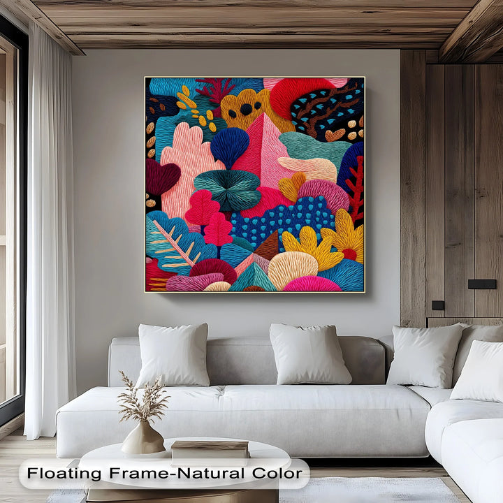 Colorful Abstract Garden Embroidery Style – Bold Canvas Print - MyPhotoStation