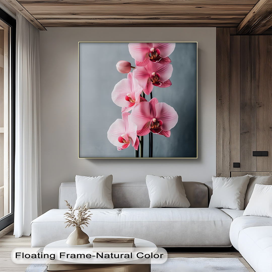Blush Orchid Cascade – luxury floral canvas print for minimalist interiors.

