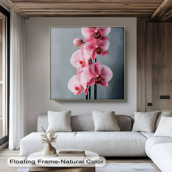 Blush Orchid Cascade – luxury floral canvas print for minimalist interiors.

