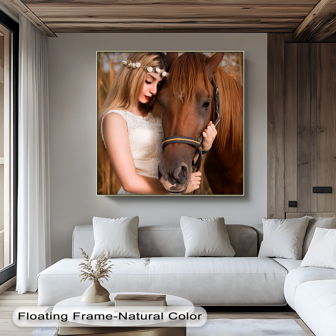Whispers of Trust – Girl and Horse Emotional Canvas Print