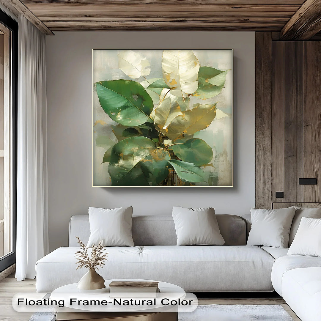 Golden-Edged Ficus Leaves – Elegant Green Botanical Canvas Print - MyPhotoStation