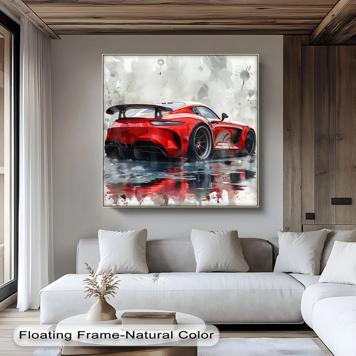 Red Hypercar Reflection on Wet Asphalt – Car Canvas Print - MyPhotoStation