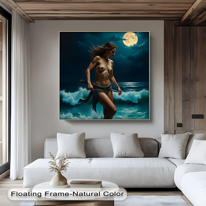 Moon Warrior – Mythic Nude Canvas Wall Art | Framed Wall Art