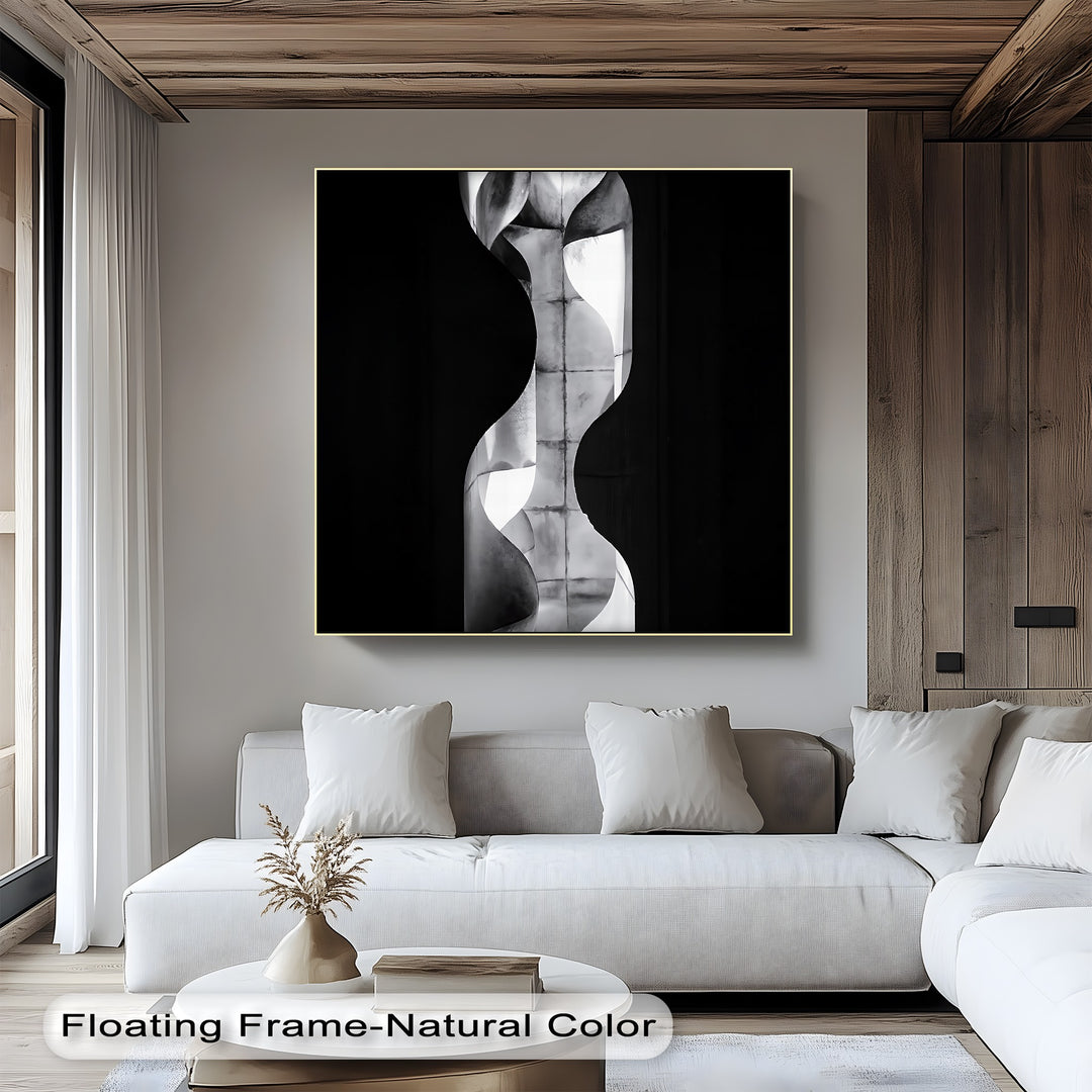 This captivating canvas painting evokes elegance through curved concrete and light-filled space.

