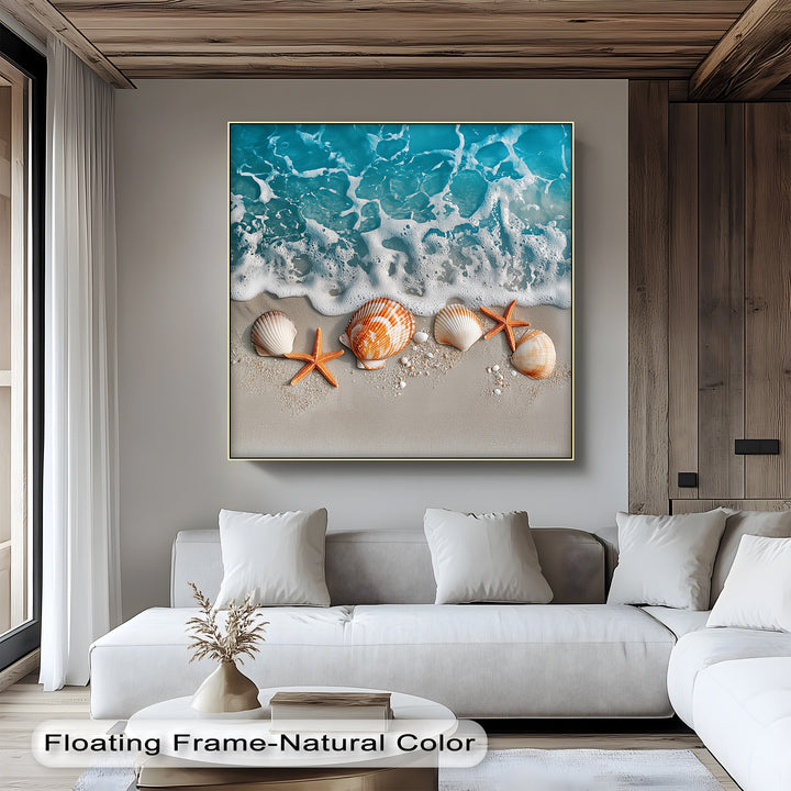 Soft waves and starfish meet in this eye-catching large canvas print for beach lovers.

