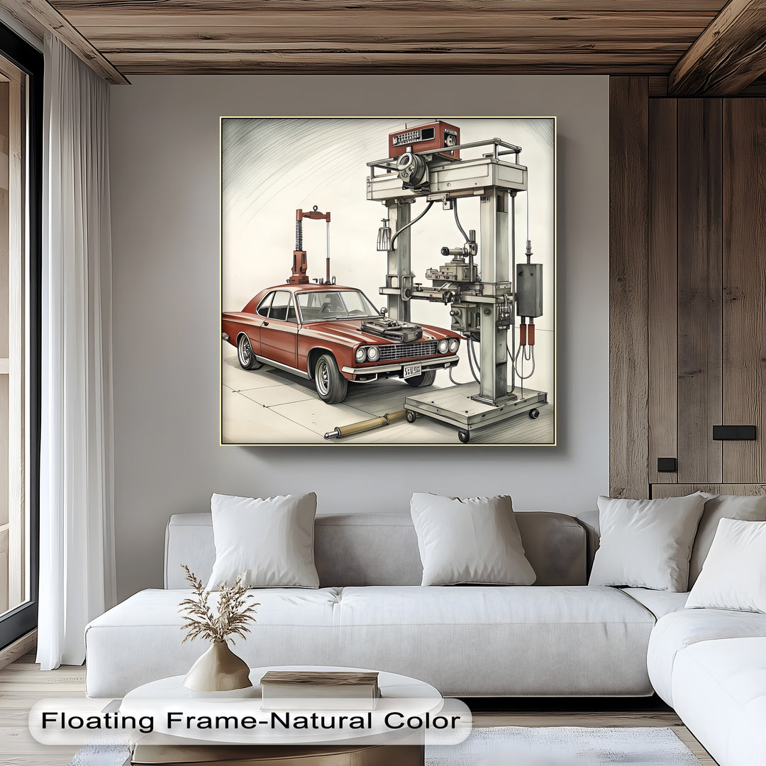 Retro Muscle Car in Workshop - Car Canvas Print