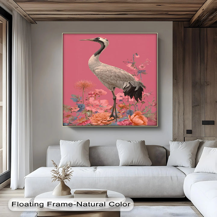 Elegant Crane Among Blossoms – Nature-Inspired Bird Canvas Print - MyPhotoStation