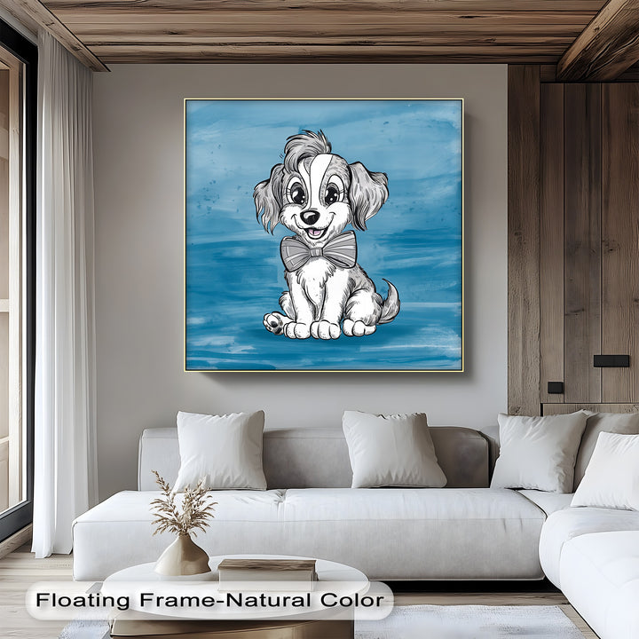 Charming Cartoon Pup with Bowtie - Puppies Canvas Print